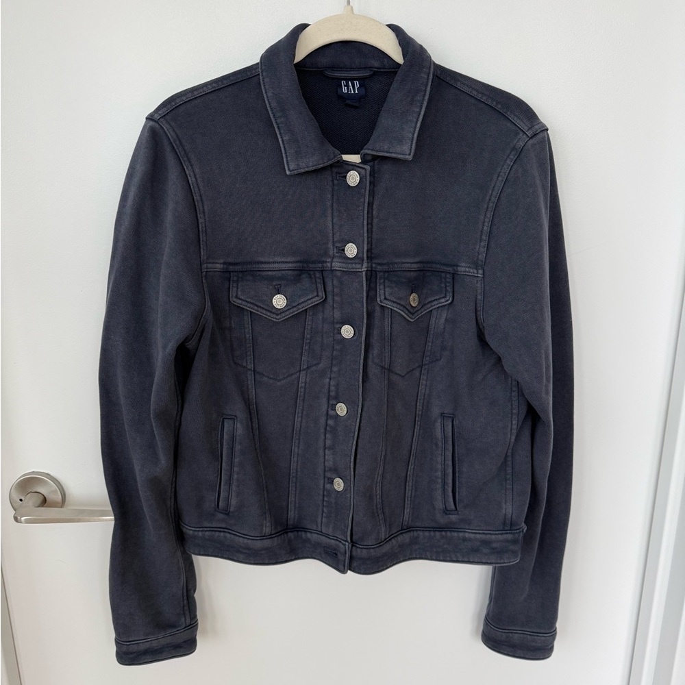 Gap Heavyweight French Terry Icon Sweatshirt Denim Jacket - Size S - Navy